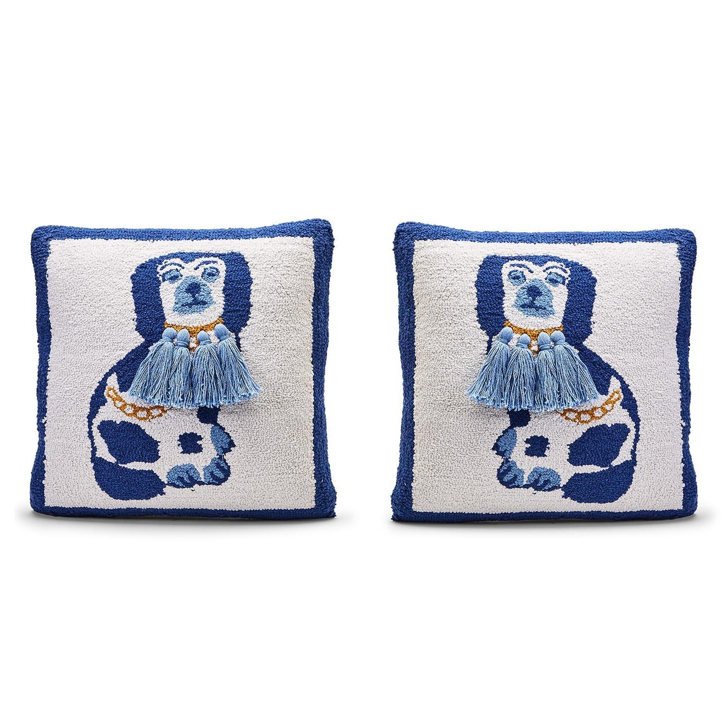 Staffordshire Dog Punch Embroidery and Tassel Accents Throw Pillow