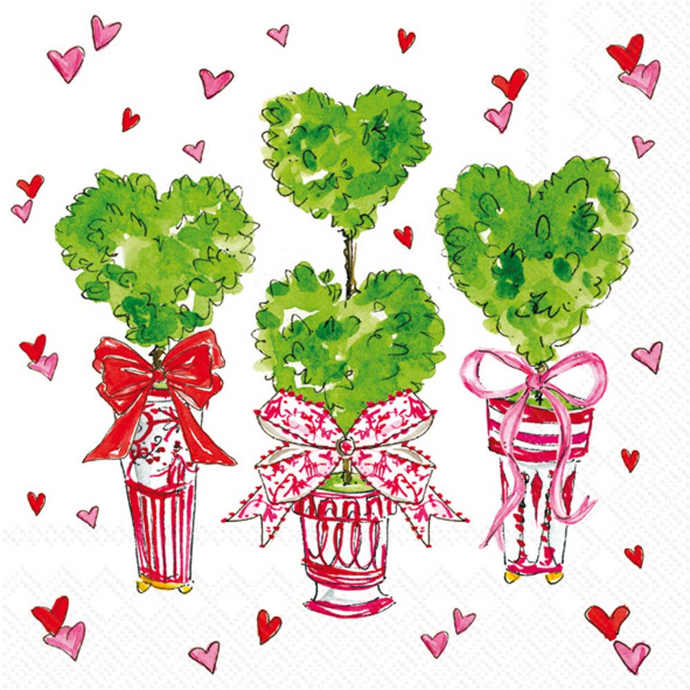 Paper Cocktail Napkins Heart Topiary Valentines Pack Of 20