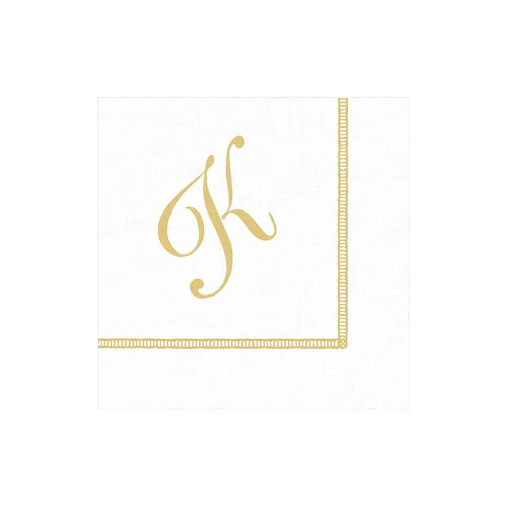 K Hemstitch Script Single Initial Paper Cocktail Napkins - 20 Per Package