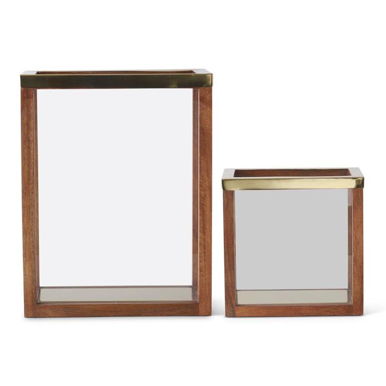 Set of 2 Wood & Glass Rectangular Lanterns