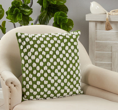 Green Tufted Pom Pom Pillow 20x20