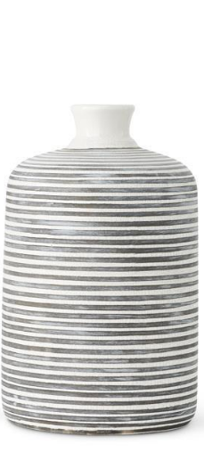Medium White Crackle & Gray Striped Ceramic Vases w/Fluted Neck