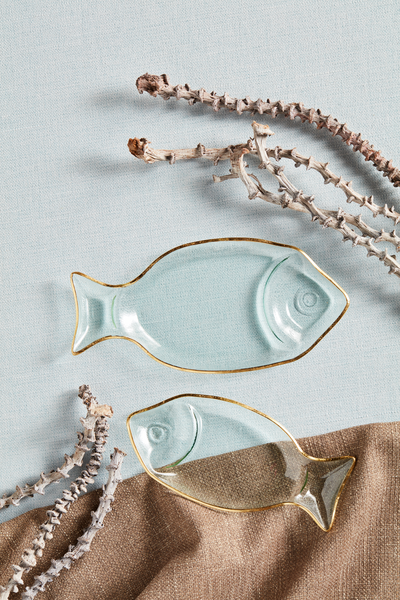 Glass Gold Edge Fish Tray Set