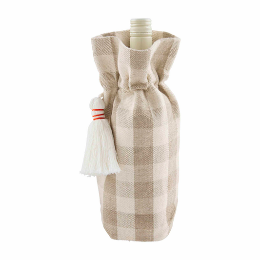 Taupe Check Thanksgiving Wine Bag