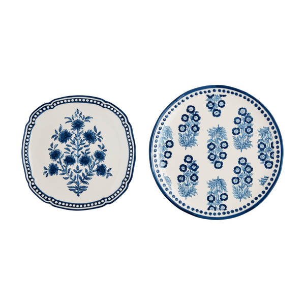 Blue Block Print Nested Platters