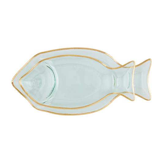 Glass Gold Edge Fish Tray Set