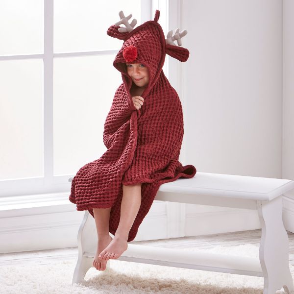 Reindeer Hooded Waffle Towel