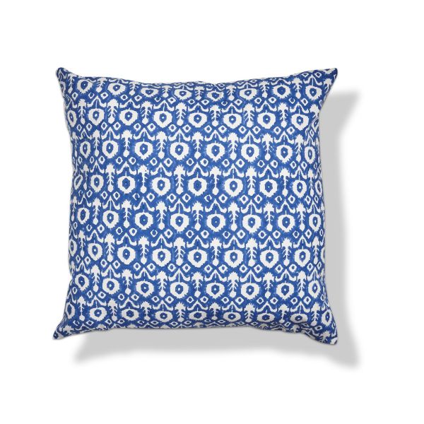 Blue Ikat Flower Block Print Pillow