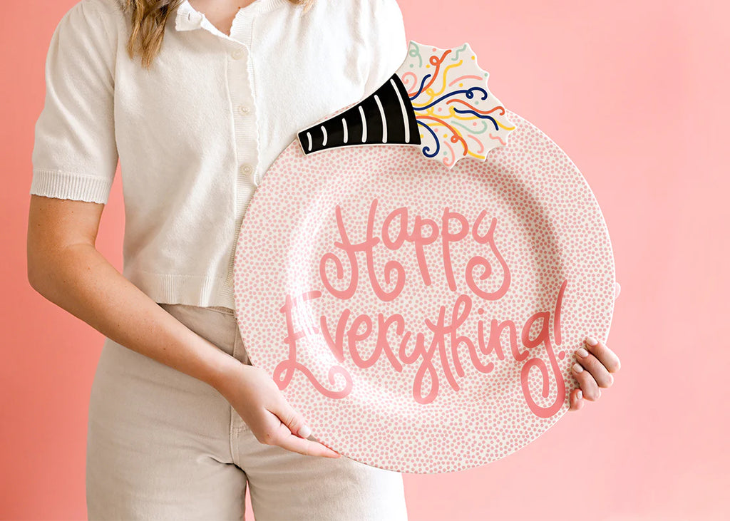 Pink Small Dot Big Happy Everything! Round Platter