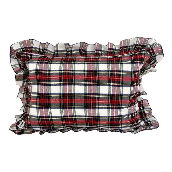 Ruffle Lumbar Holiday Plaid Pillow