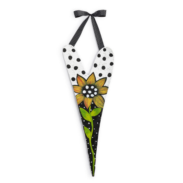 Long Heart with Sunflower and Polka Dots Door Hanger - 8x32in