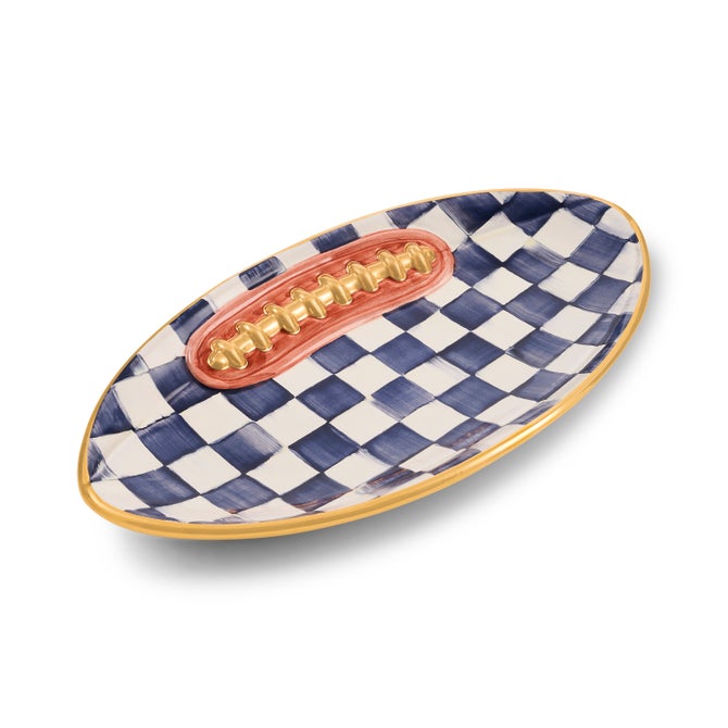 Indigo Check Ceramic Football Platter