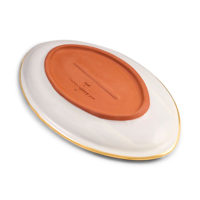 Indigo Check Ceramic Football Platter