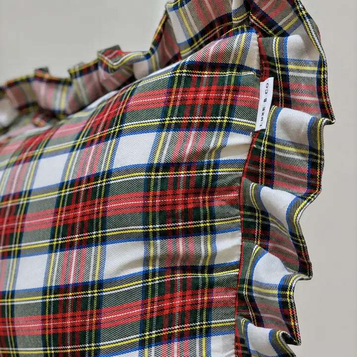 Ruffle Bolster Holiday Plaid Pillow