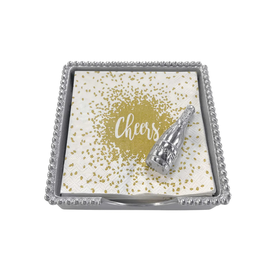 Cheers Champagne Bottle Beaded Napkin Box Set