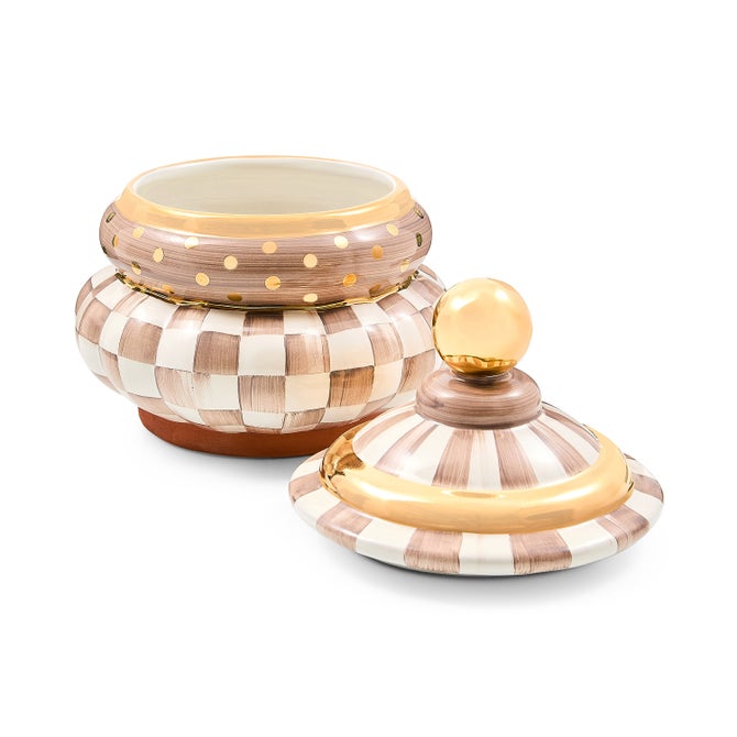 Mocha Check Ceramic Groovy Canister