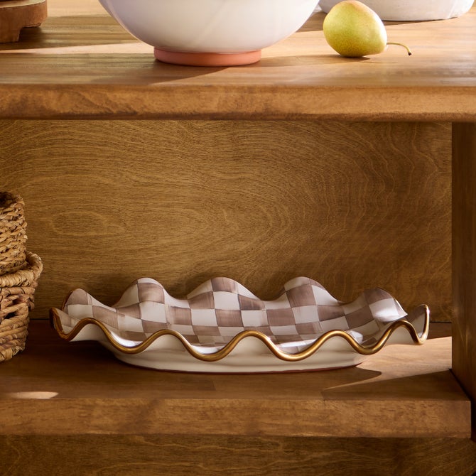 Mocha Check Ceramic Large Serving Platter