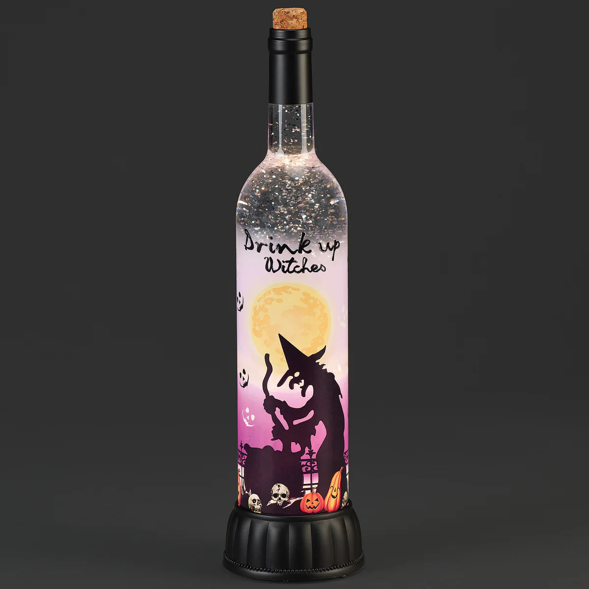 Lighted Swirl "Drink Up Witches" Bottle