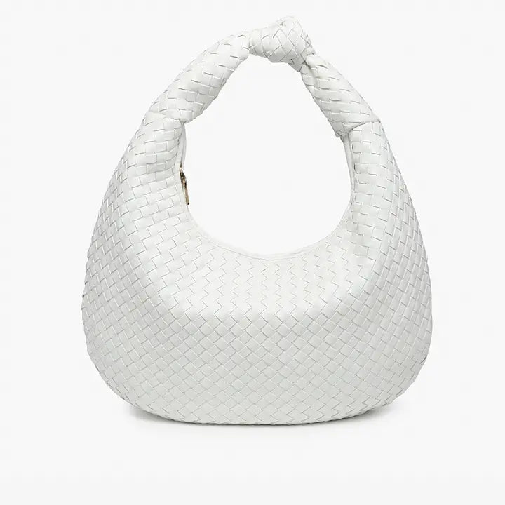 White Valentina Woven Hobo w/ Knotted Handle