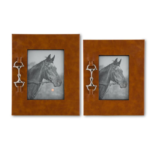 Tan Leather Photo Frames w/Silver Horse Bit