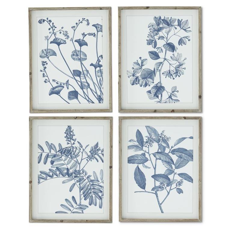 Wood Framed Blue & White Botanical Print