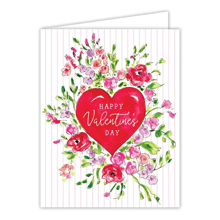 Happy Valentine's Day Red Heart with Flowers Greeting Card