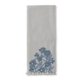 White Linen & Blue Embroidered Floral Hand Towel