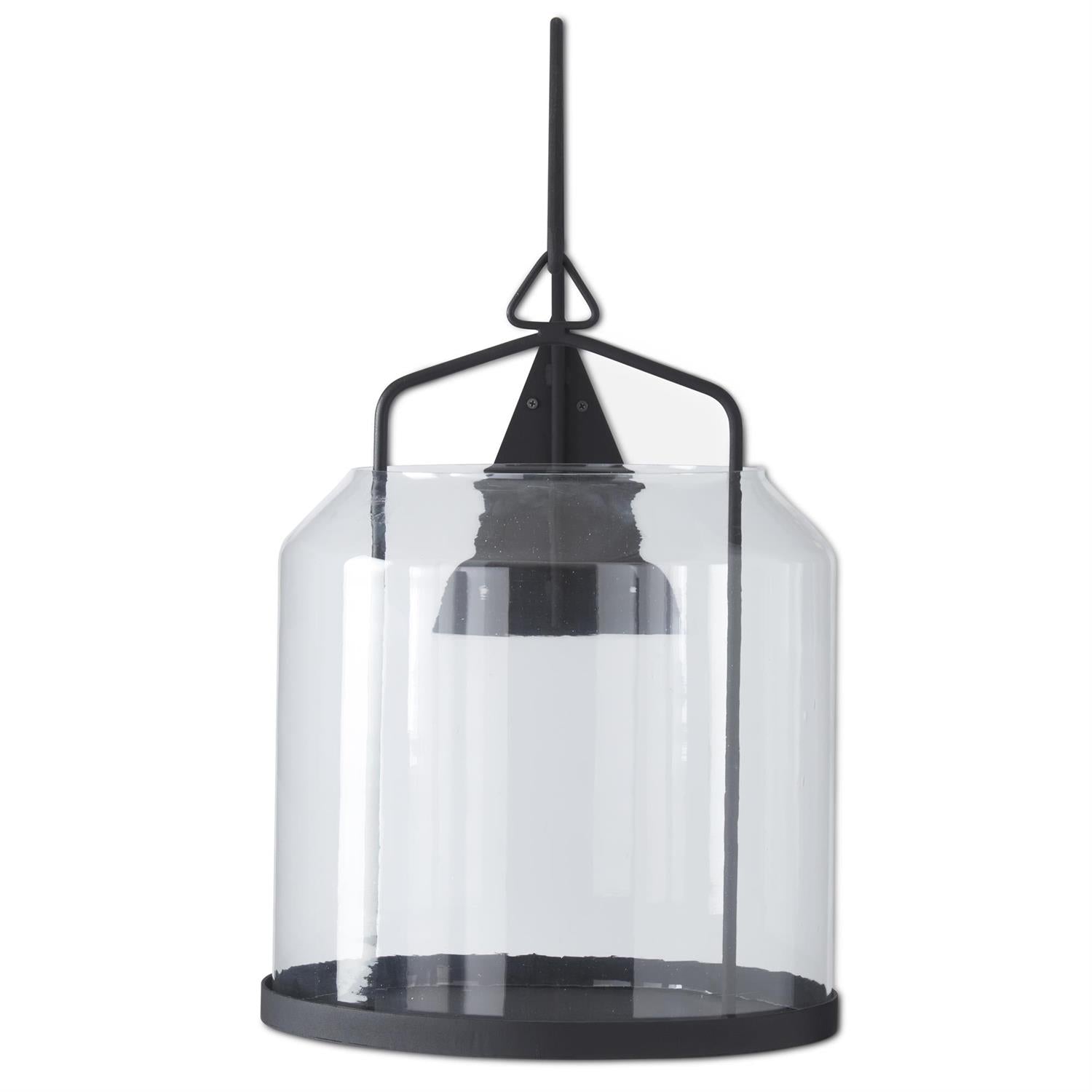 Textured Black Metal Lantern w/Wall Hanging Bracket