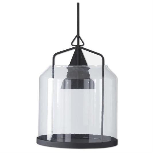 Textured Black Metal Lantern w/Wall Hanging Bracket