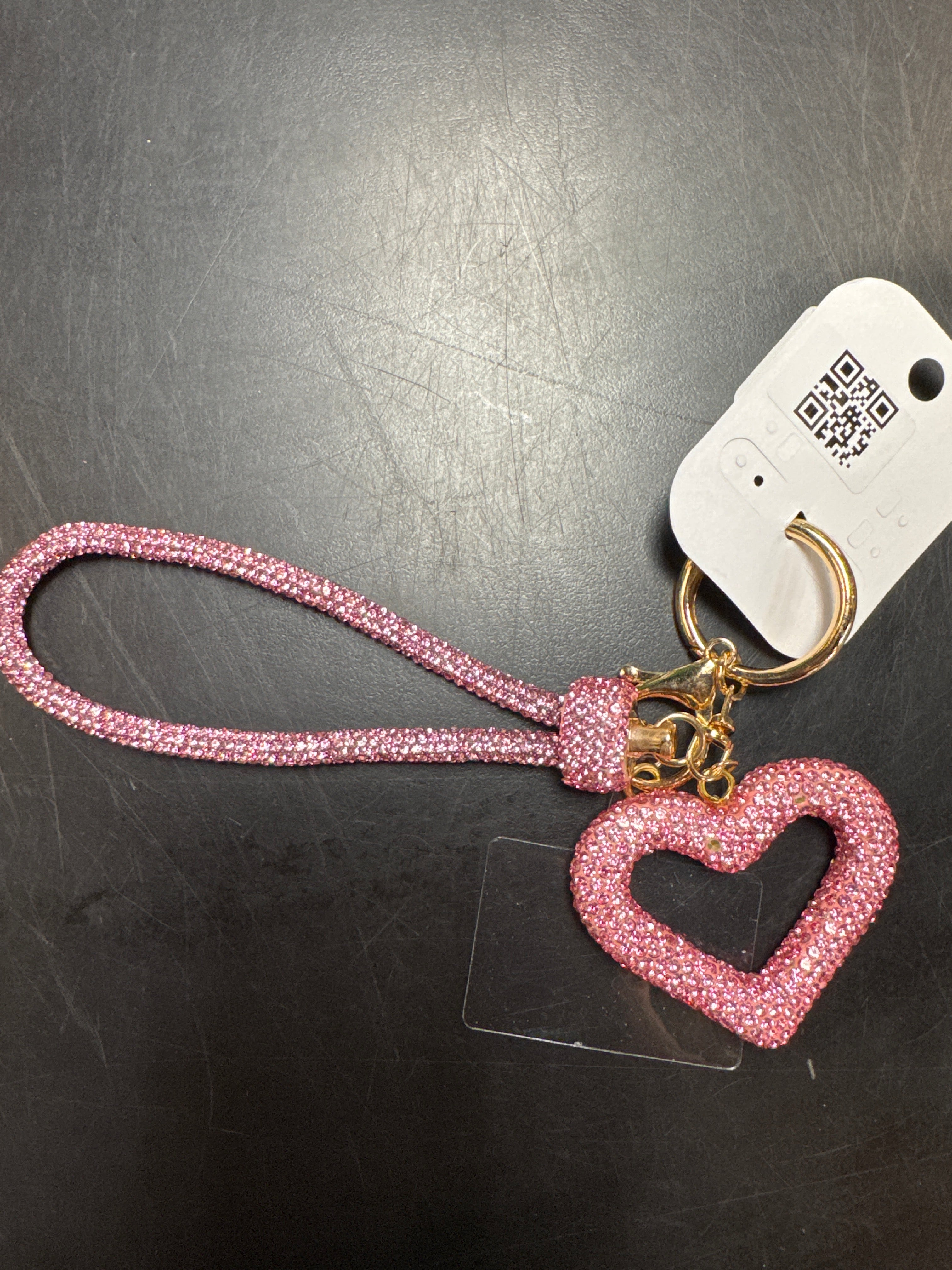 Pink Glitter Heart Keychain