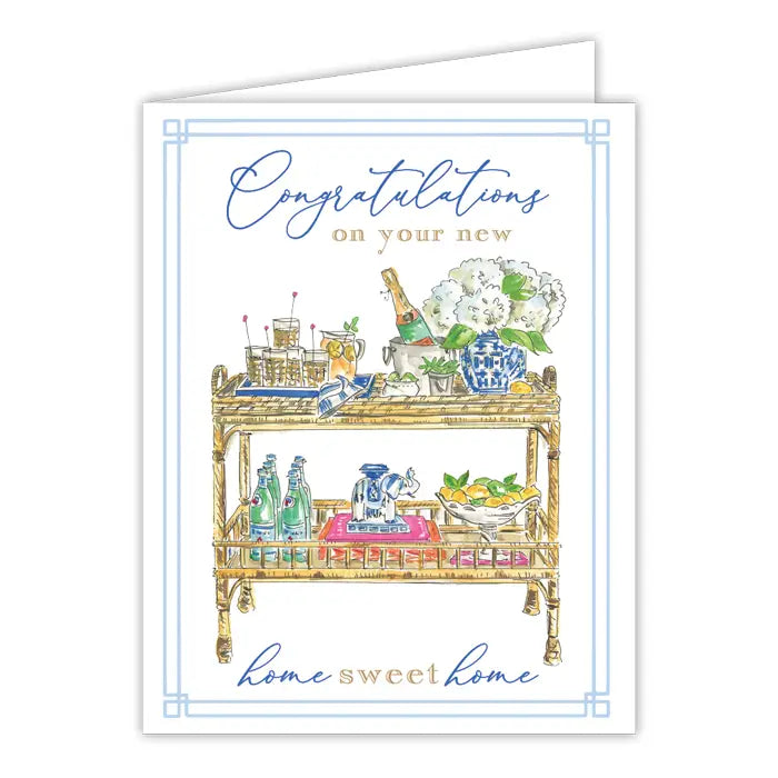 On Your New Home Sweet Home Bar Cart Blue Greeting Card