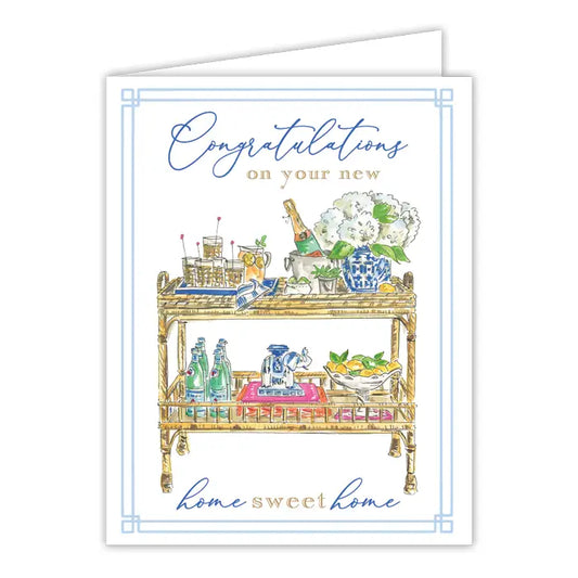 On Your New Home Sweet Home Bar Cart Blue Greeting Card