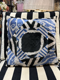 Cream, Blue and Black Pillow 20x20
