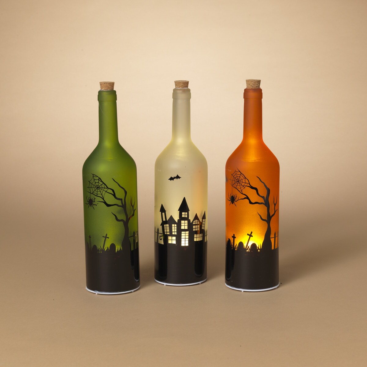 Lighted Glass Halloween Bottle with Rotating Projecting Function
