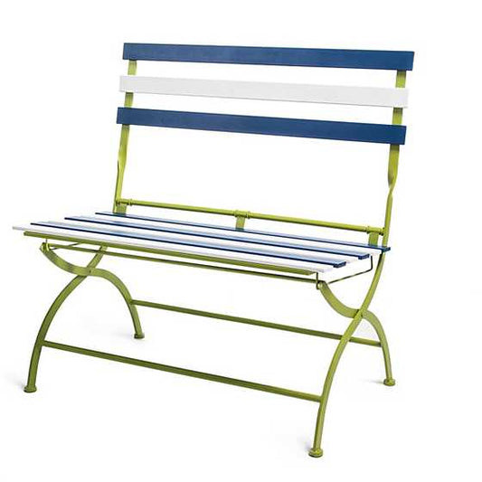 Outdoor Blue & White Metal Bistro Bench