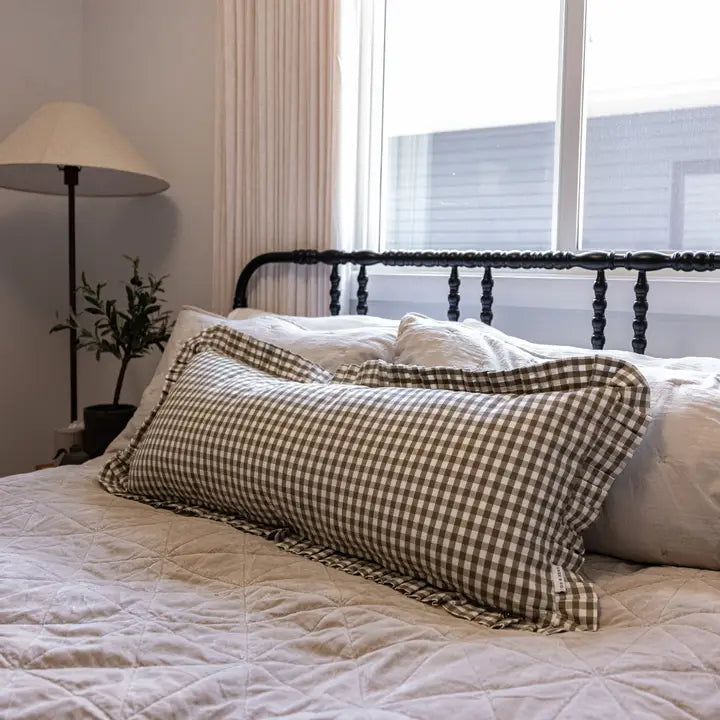 Ruffle Bolster Olive Gingham