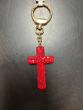 Red Glitter Cross Keychain