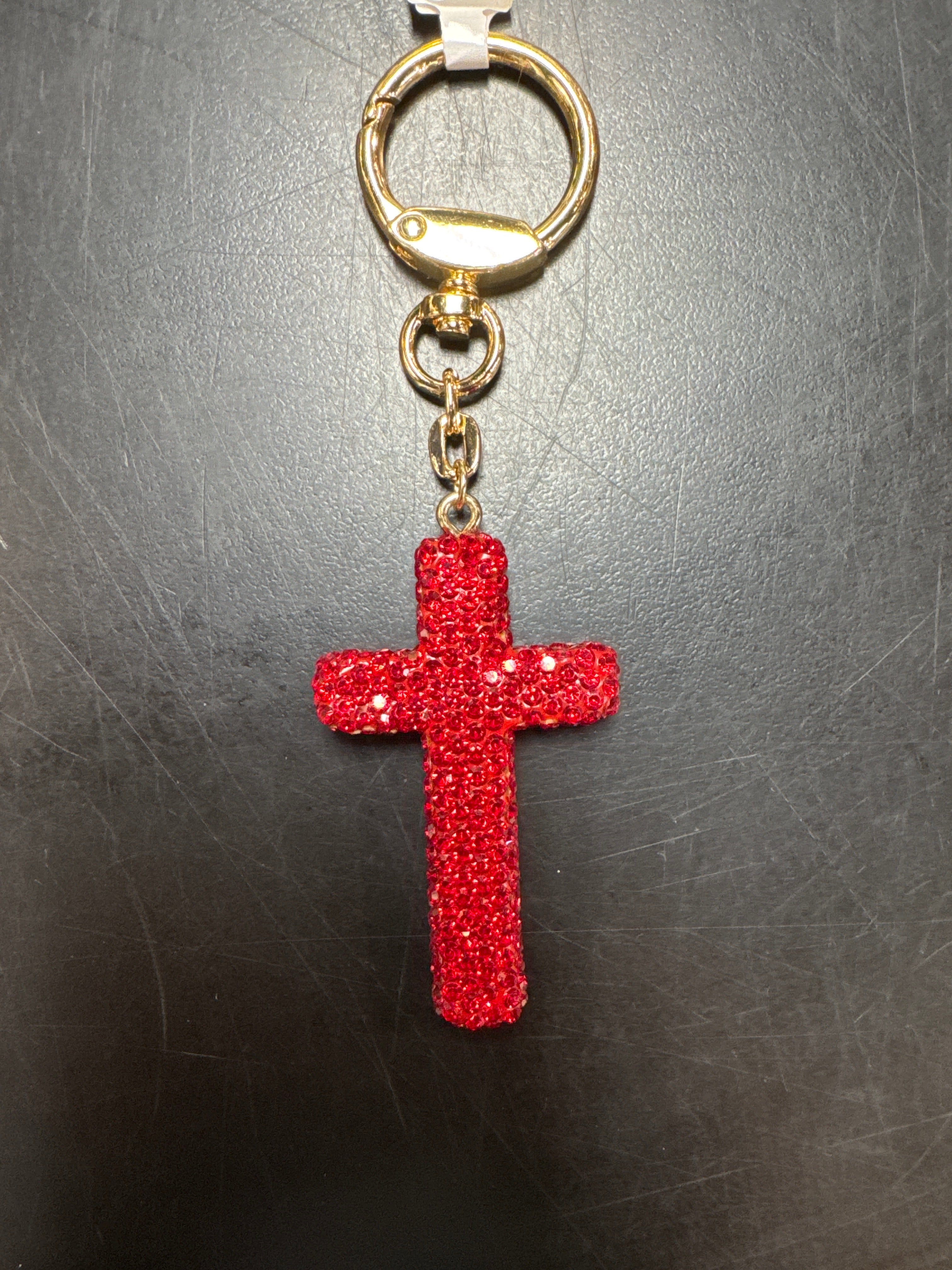 Red Glitter Cross Keychain