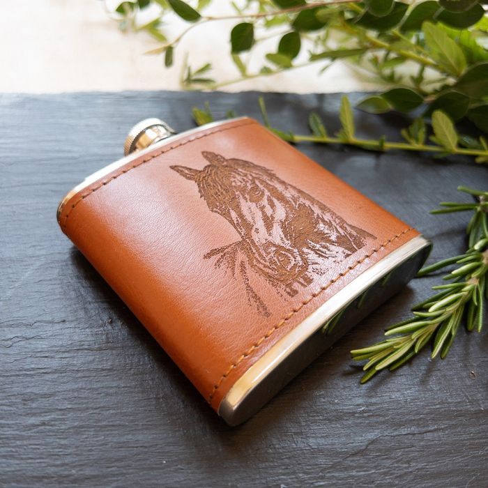 Leather Hip Flask - Horse Portrait