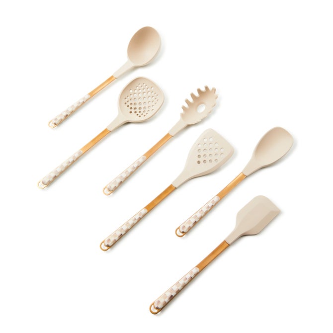 Mocha Check Utensil Caddy Set