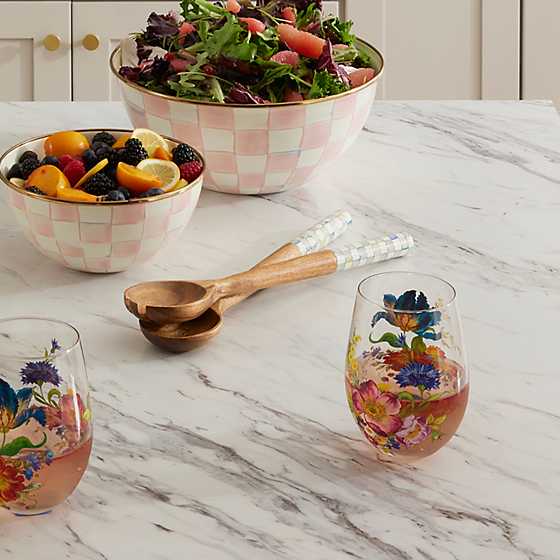 Sterling Check Wood Salad Servers