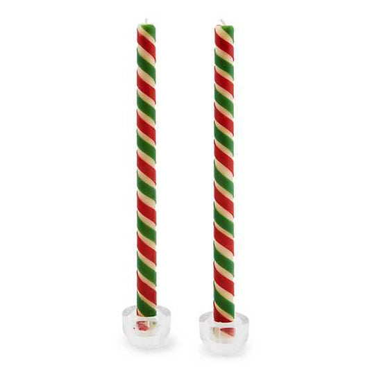 Ribbon Red & Green Dinner Candles, Set of 2