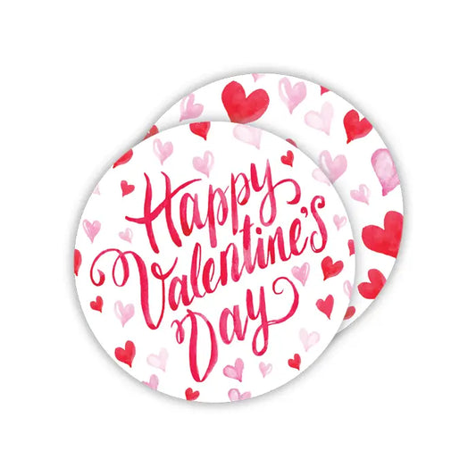 Happy Valentine's Day Red and Pink Hearts Round Coaster