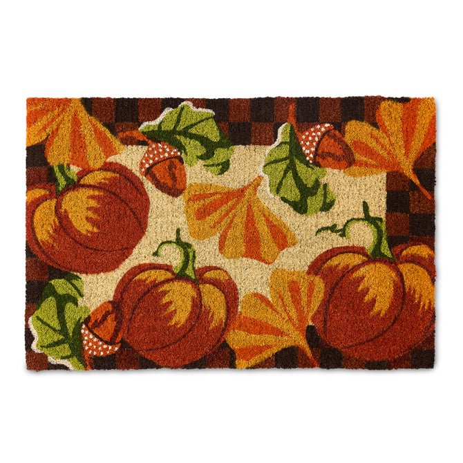Checked Pumpkin Harvest Entrance Mat
