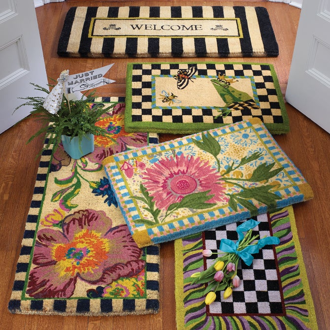 Welcome Awning Stripe Double Door Entrance Mat