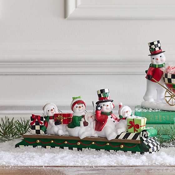 Cozy Christmas Snowmen Family Sledding Figurine