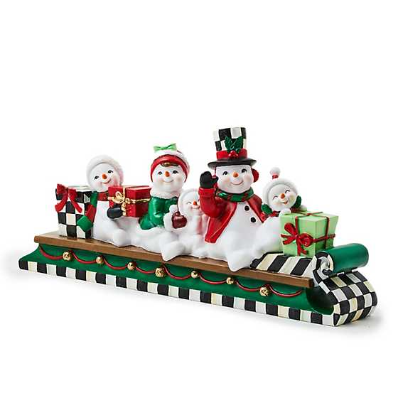 Cozy Christmas Snowmen Family Sledding Figurine