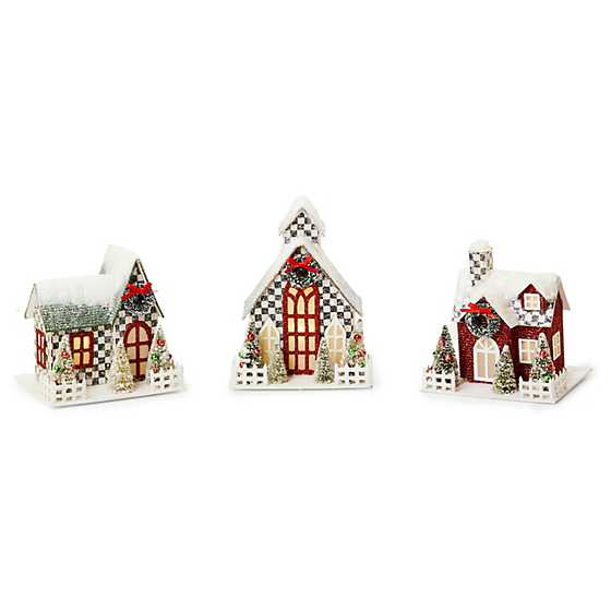 Cozy Christmas Illuminated Mini Paper Houses, Set of 3