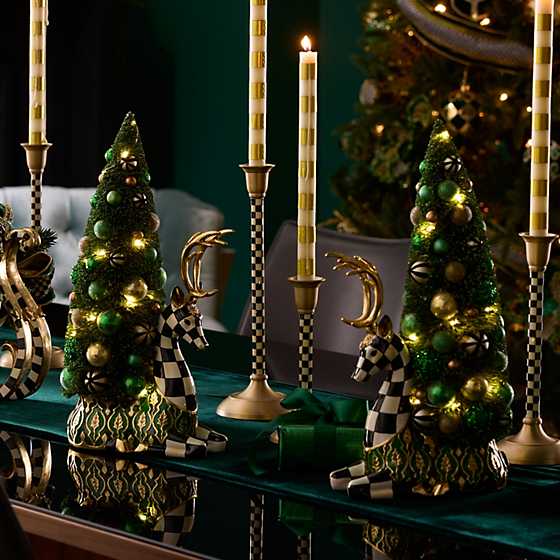 Emerald Luxe Illuminated Deer Bottle Brush Tree