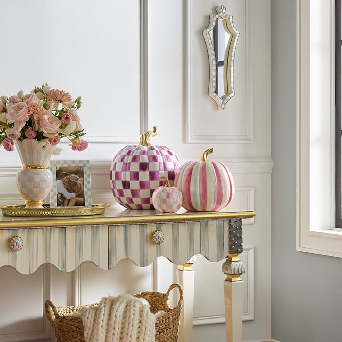 Bubblegum Pink Check Mini Pumpkin